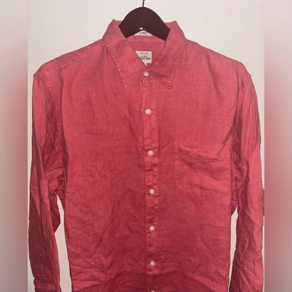 NWT J.Crew Washed linen shirt w/ point collar Medium Seasoned Red Preppy Casual